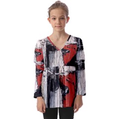 Abstract  Kids  V Neck Casual Top