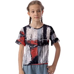 Abstract  Kids  Cuff Sleeve Scrunch Bottom T-shirt