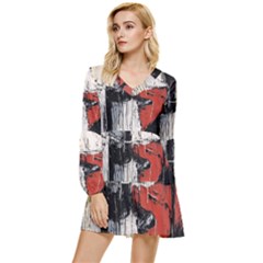 Abstract  Tiered Long Sleeve Mini Dress