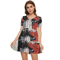 Abstract  Tiered Short Sleeve Babydoll Dress