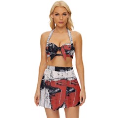 Abstract  Vintage Style Bikini Top And Skirt Set 