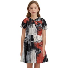 Abstract  Kids  Bow Tie Puff Sleeve Dress