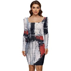 Abstract  Women Long Sleeve Ruched Stretch Jersey Dress