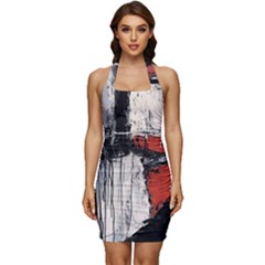 Abstract  Sleeveless Wide Square Neckline Ruched Bodycon Dress