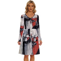Abstract  Long Sleeve Dress With Pocket