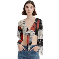 Abstract  Trumpet Sleeve Cropped Top
