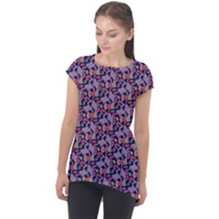 Trippy Cool Pattern Cap Sleeve High Low Top