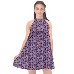 Trippy Cool Pattern Halter Neckline Chiffon Dress 