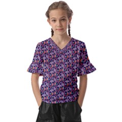 Trippy Cool Pattern Kids  V-neck Horn Sleeve Blouse