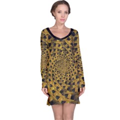 Spiral Symmetry Geometric Pattern Black Backgrond Long Sleeve Nightdress