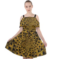 Spiral Symmetry Geometric Pattern Black Backgrond Cut Out Shoulders Chiffon Dress