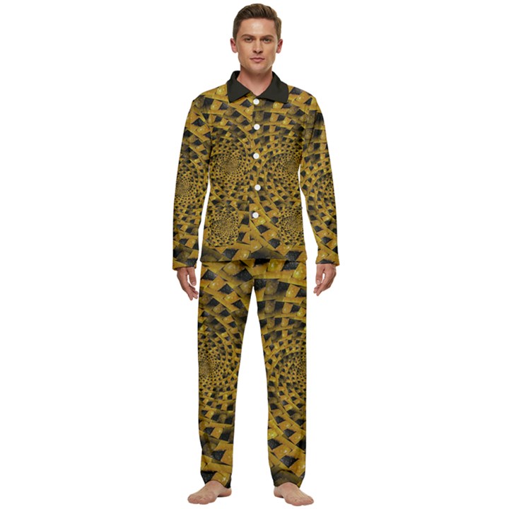 Spiral Symmetry Geometric Pattern Black Backgrond Men s Long Sleeve Velvet Pocket Pajamas Set