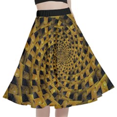 Spiral Symmetry Geometric Pattern Black Backgrond A-line Full Circle Midi Skirt With Pocket
