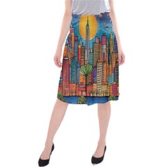 City New York Nyc Skyscraper Skyline Downtown Night Business Urban Travel Landmark Building Architec Midi Beach Skirt by Posterlux