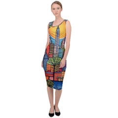 City New York Nyc Skyscraper Skyline Downtown Night Business Urban Travel Landmark Building Architec Sleeveless Pencil Dress