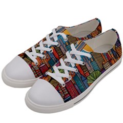 City New York Nyc Skyscraper Skyline Downtown Night Business Urban Travel Landmark Building Architec Men s Low Top Canvas Sneakers by Posterlux