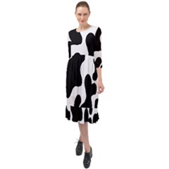 Cow Pattern Ruffle End Midi Chiffon Dress