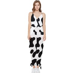 Cow Pattern Sleeveless Tie Ankle Chiffon Jumpsuit by Ket1n9