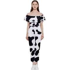 Cow Pattern Bardot Ruffle Jumpsuit