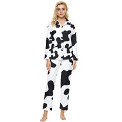 Cow Pattern Womens  Long Sleeve Velvet Pocket Pajamas Set