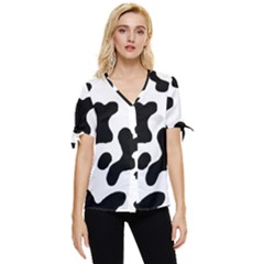 Cow Pattern Bow Sleeve Button Up Top