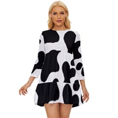 Cow Pattern Long Sleeve Babydoll Dress