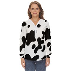 Cow Pattern Zip Up Long Sleeve Blouse