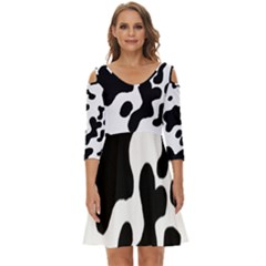 Cow Pattern Shoulder Cut Out Zip Up Dress