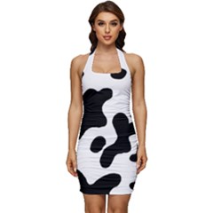 Cow Pattern Sleeveless Wide Square Neckline Ruched Bodycon Dress