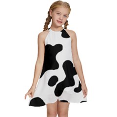 Cow Pattern Kids  Halter Collar Waist Tie Chiffon Dress