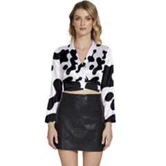 Cow Pattern Long Sleeve Tie Back Satin Wrap Top