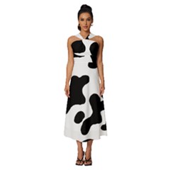 Cow Pattern Sleeveless Cross Front Cocktail Midi Chiffon Dress