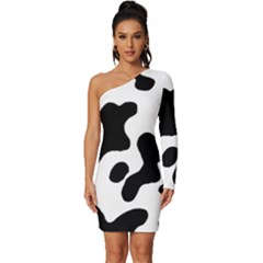 Cow Pattern Long Sleeve One Shoulder Mini Dress
