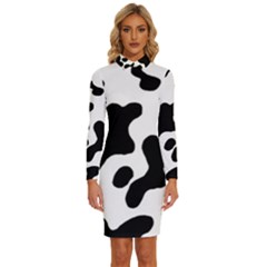 Cow Pattern Long Sleeve Shirt Collar Bodycon Dress