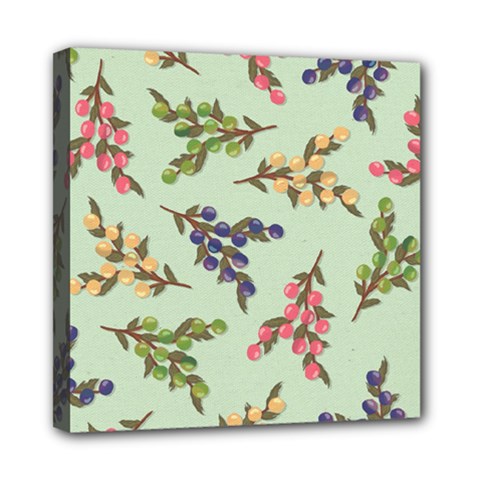 Berries Flowers Pattern Print Mini Canvas 8  X 8  (stretched)