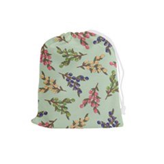 Berries Flowers Pattern Print Drawstring Pouch (large) by Maspions