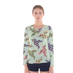 Berries Flowers Pattern Print Women s Long Sleeve T-shirt