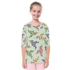 Berries Flowers Pattern Print Kids  Quarter Sleeve Raglan T-shirt