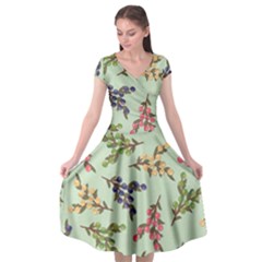 Berries Flowers Pattern Print Cap Sleeve Wrap Front Dress