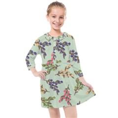 Berries Flowers Pattern Print Kids  Quarter Sleeve Shirt Dress