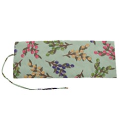 Berries Flowers Pattern Print Roll Up Canvas Pencil Holder (s)