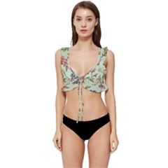 Berries Flowers Pattern Print Low Cut Ruffle Edge Bikini Top