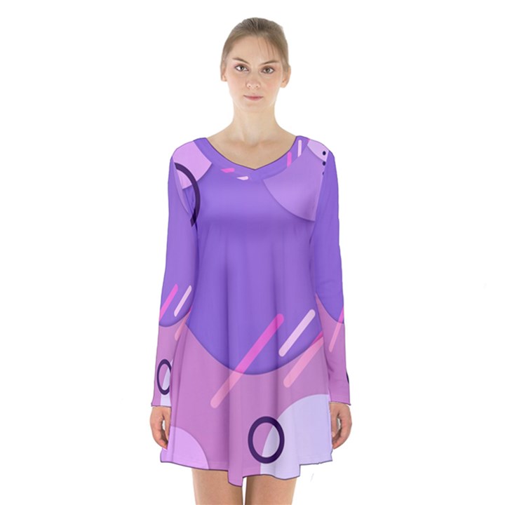 Colorful Labstract Wallpaper Theme Long Sleeve Velvet V-neck Dress