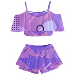 Colorful Labstract Wallpaper Theme Kids  Off Shoulder Skirt Bikini