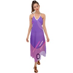 Colorful Labstract Wallpaper Theme Halter Tie Back Dress 