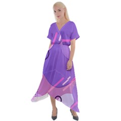 Colorful Labstract Wallpaper Theme Cross Front Sharkbite Hem Maxi Dress