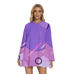 Colorful Labstract Wallpaper Theme Round Neck Long Sleeve Bohemian Style Chiffon Mini Dress