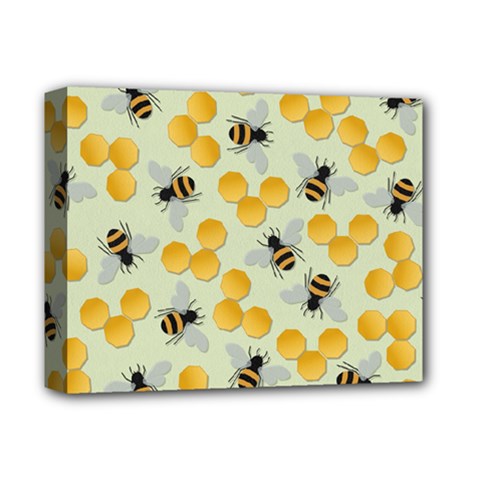 Bees Pattern Honey Bee Bug Honeycomb Honey Beehive Deluxe Canvas 14  X 11  (stretched)