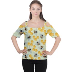 Bees Pattern Honey Bee Bug Honeycomb Honey Beehive Cutout Shoulder T-shirt