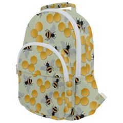 Bees Pattern Honey Bee Bug Honeycomb Honey Beehive Rounded Multi Pocket Backpack